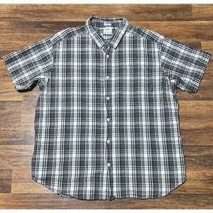 Columbia Mens XL Gray Plaid Button Down Short Sleeve Casual Regular Fit Shirt